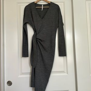 The Group Babaton Aritzia asymmetrical knot dress small grey